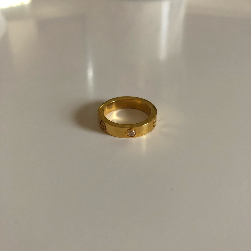 Yellow Gold Crystal Love Ring Size 6